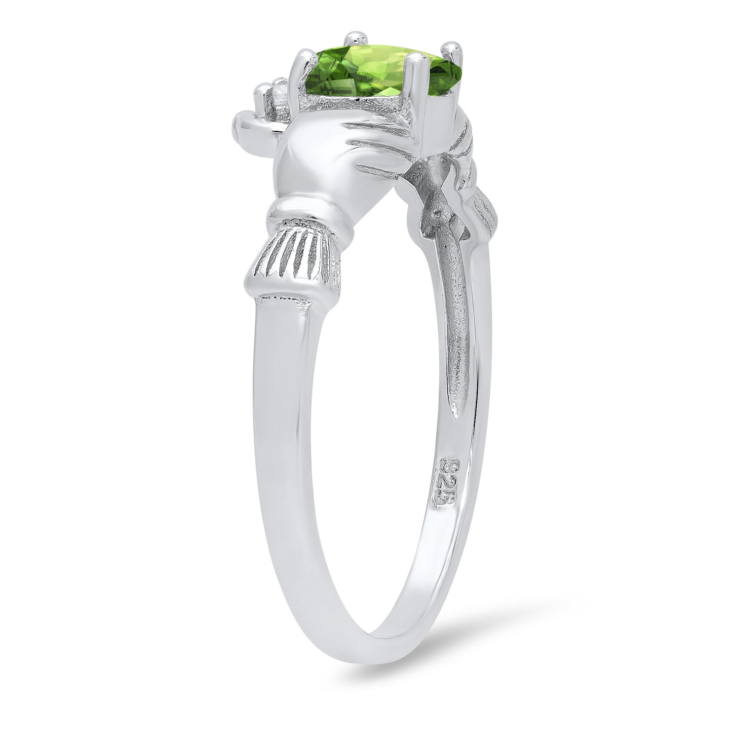 Sterling Silver Claddagh August Birthstone Peridot CZ Promise Ring Made in Italy + Cleaning Cloth