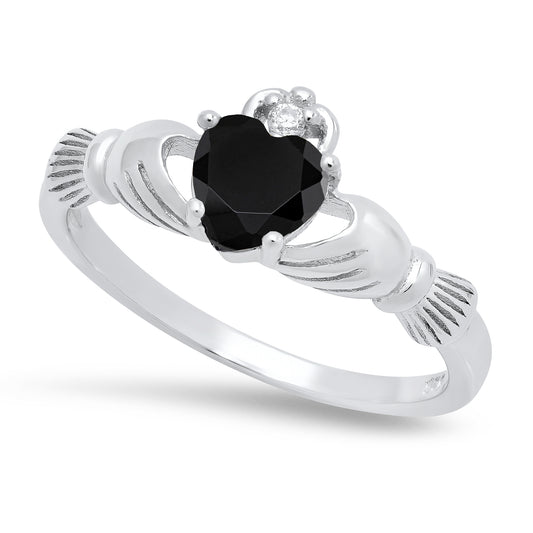 Sterling Silver Claddagh December Birthstone black CZ Promise Ring Made in Italy + Cleaning Cloth