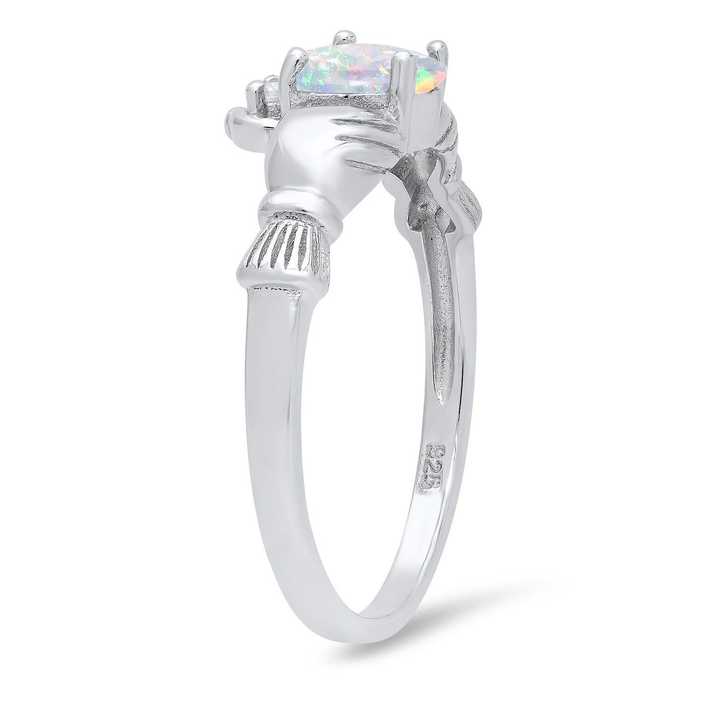 Sterling Silver Claddagh April Birthstone white opal Promise Ring Made in Italy + Cleaning Cloth