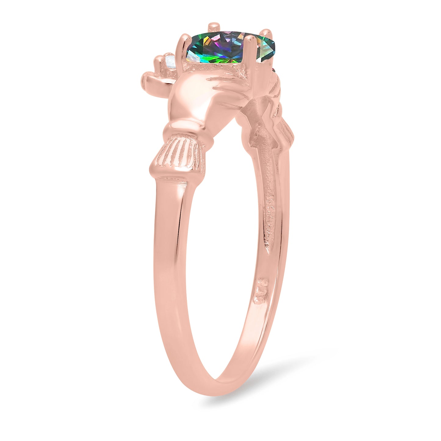 Sterling Silver Rose Gold Plated Claddagh June Birthstone Rainbow CZ Promise Ring Made in Italy