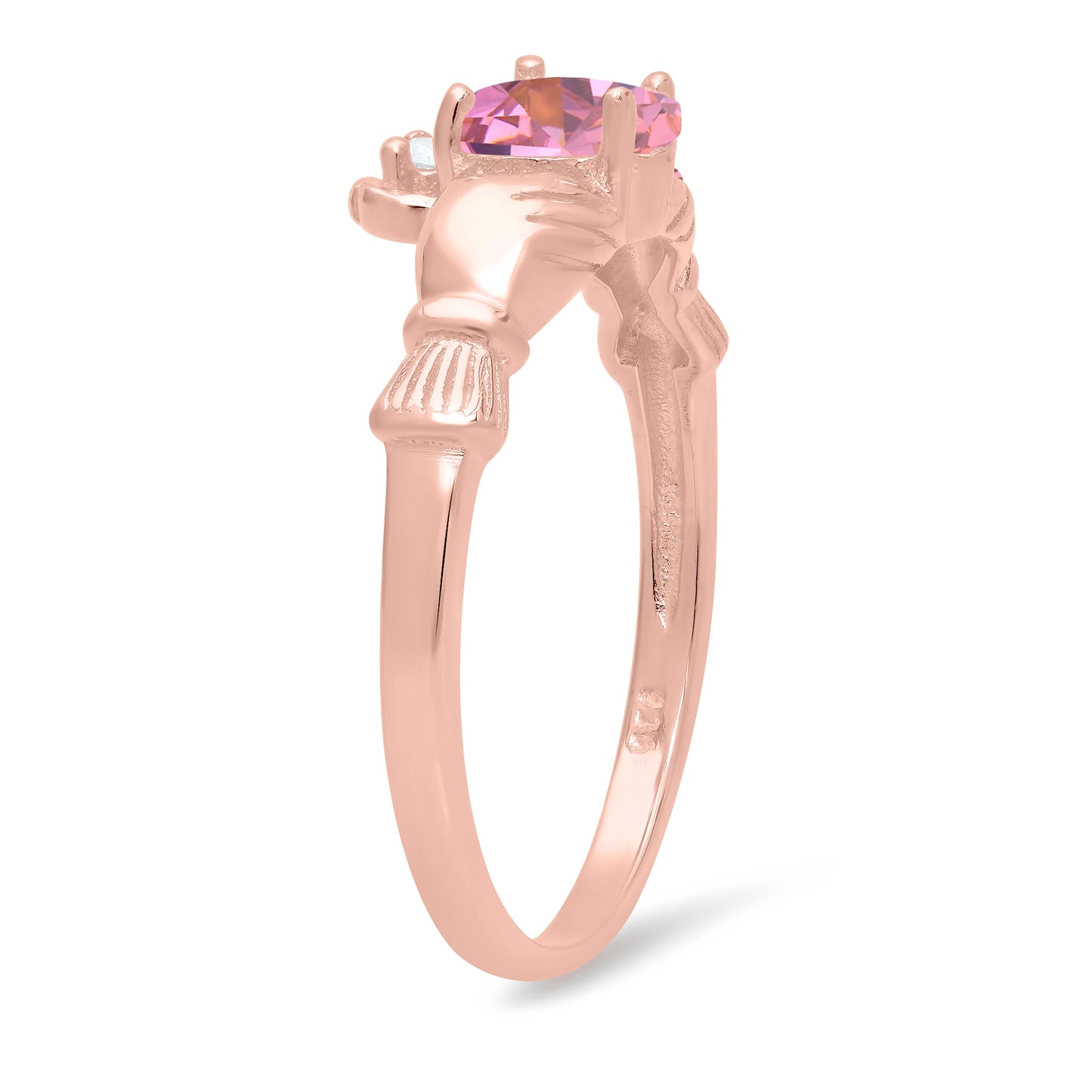 Sterling Silver Rose Gold Plated Claddagh October Birthstone pink CZ Promise Ring Made in Italy