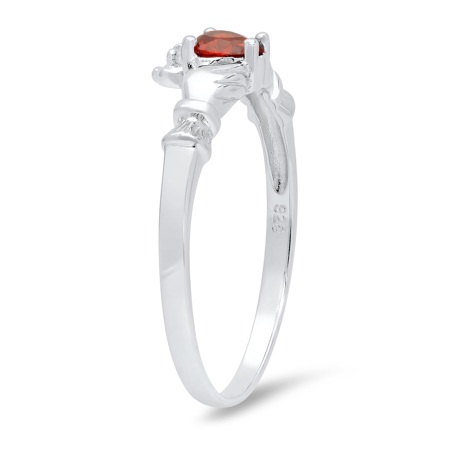 Sterling Silver Claddagh January Birthstone Garnet CZ Promise Ring Made in Italy + Cleaning Cloth (SKU: SS-RN1063D)