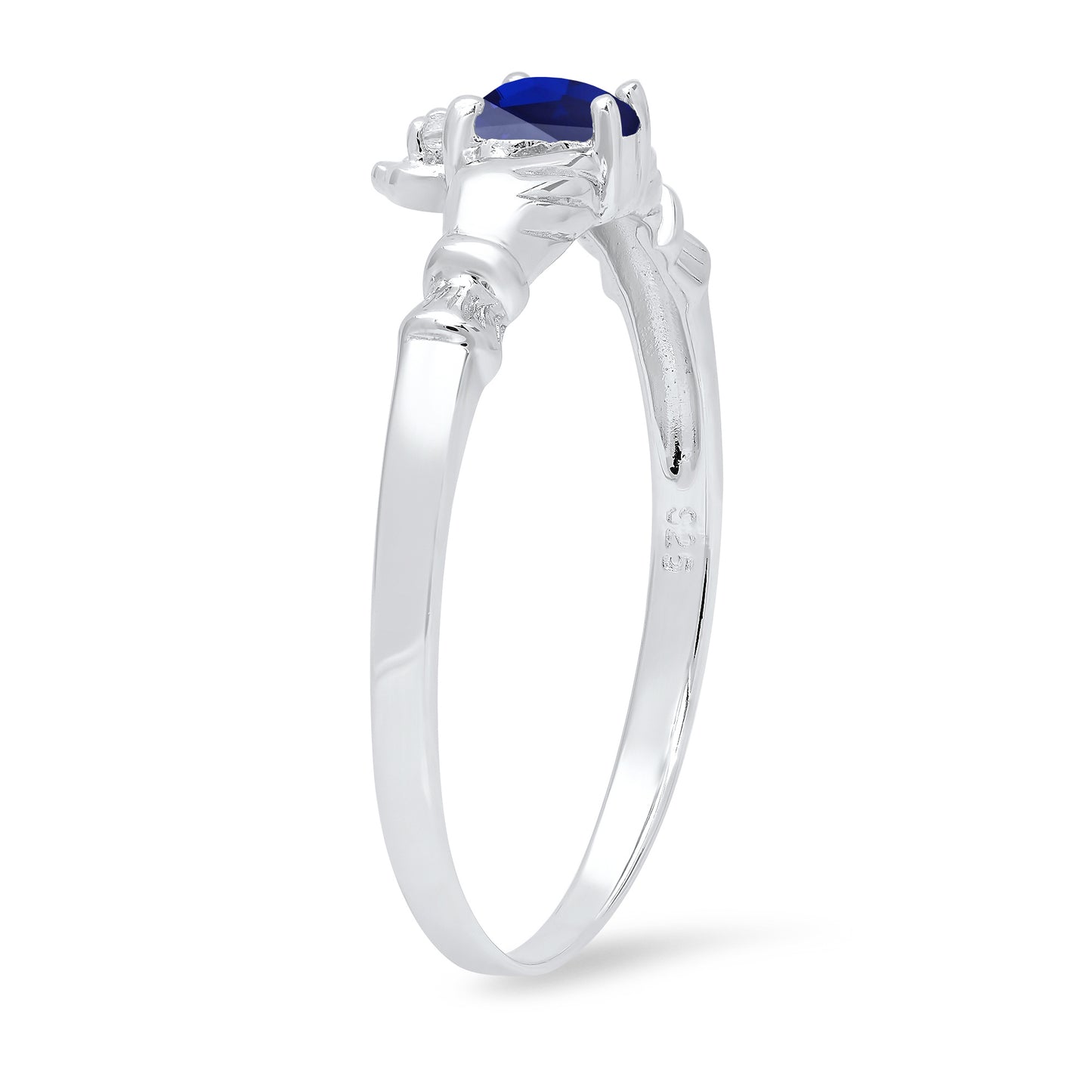 Sterling Silver Claddagh September Birthstone Blue Sapphire CZ Promise Ring Made in Italy + Cloth (SKU: SS-RN1063G)
