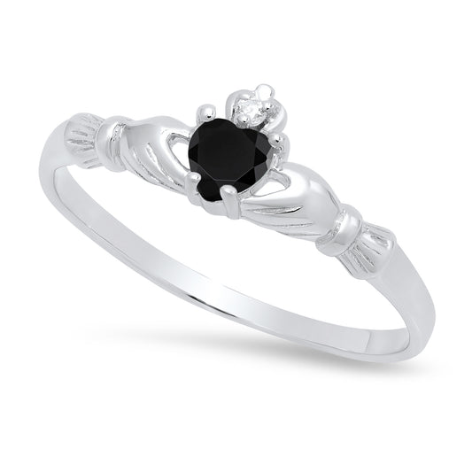 Sterling Silver Claddagh December Birthstone black CZ Promise Ring Made in Italy + Cleaning Cloth