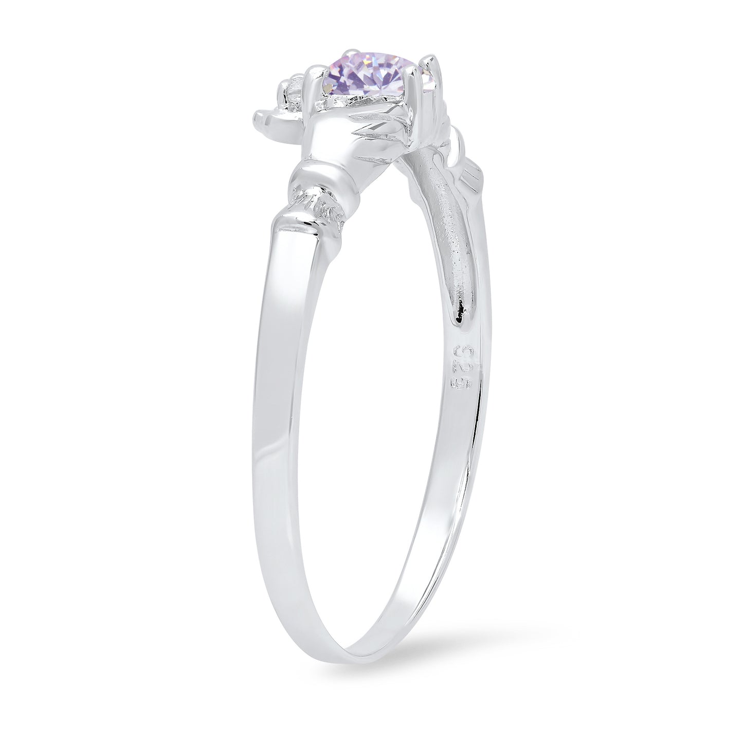 Sterling Silver Claddagh June Birthstone Lavender CZ Promise Ring Made in Italy + Cleaning Cloth