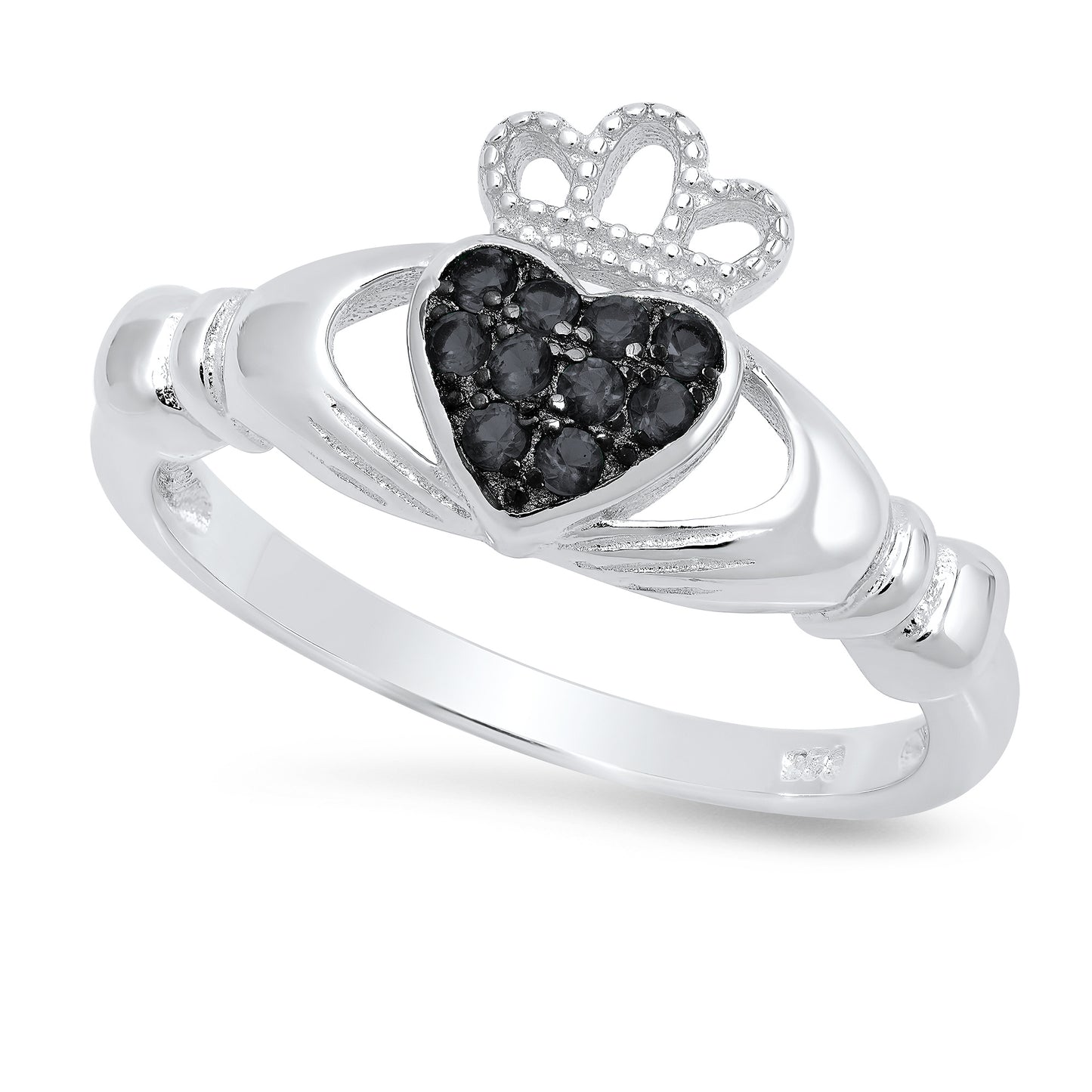 Sterling Silver Claddagh December Birthstone black CZ Promise Ring Made in Italy + Cleaning Cloth