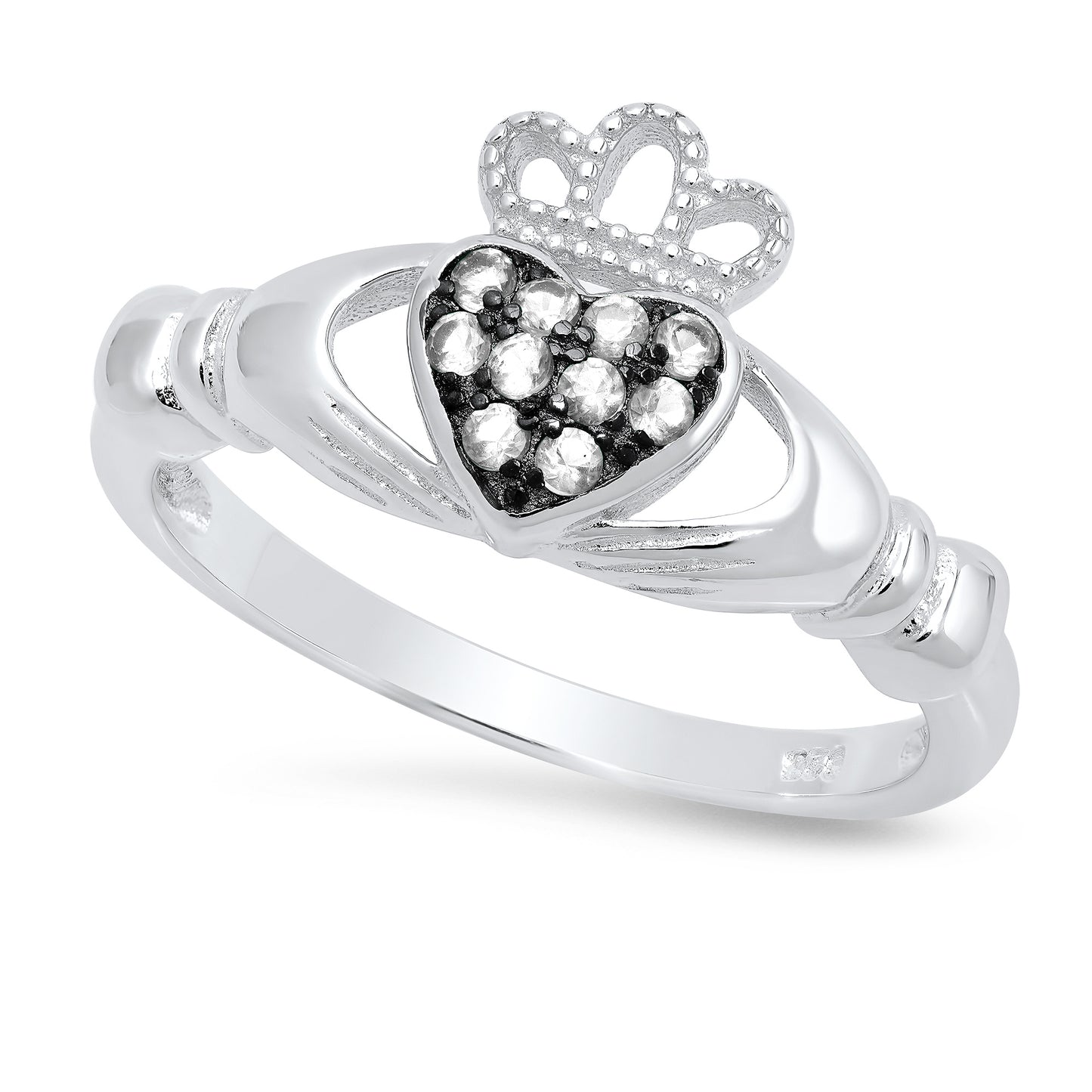 Sterling Silver Claddagh April Birthstone CZ Promise Ring Made in Italy + Cleaning Cloth