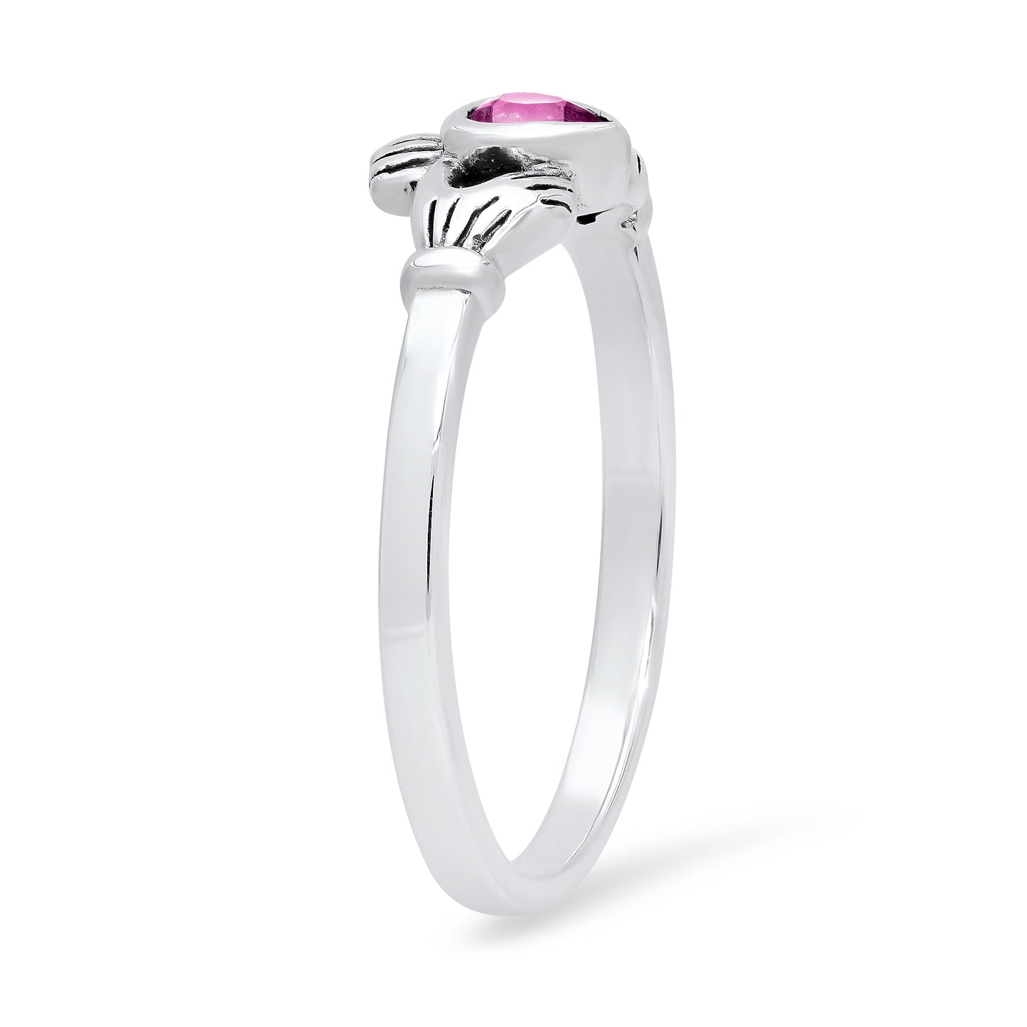 Sterling Silver Claddagh July Birthstone Rubellite CZ Promise Ring Made in Italy + Cleaning Cloth