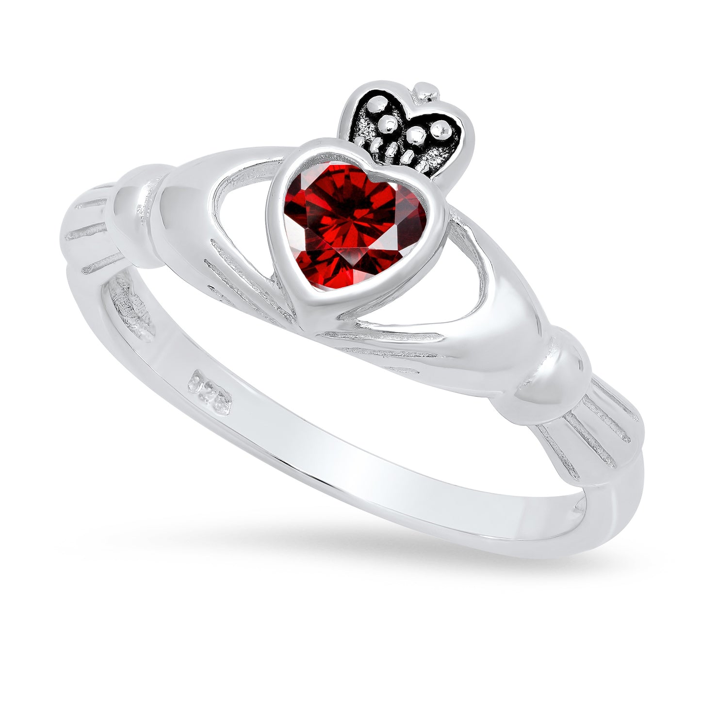 Sterling Silver Claddagh January Birthstone Garnet CZ Promise Ring Made in Italy + Cleaning Cloth