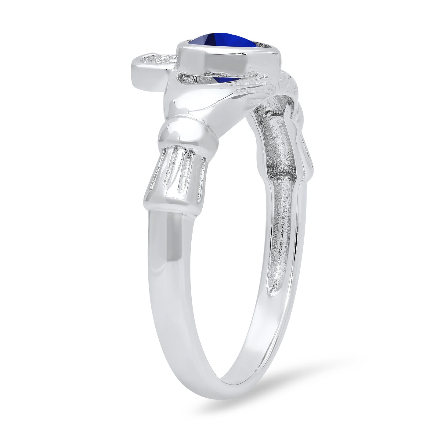 Sterling Silver Claddagh September Birthstone Blue Sapphire CZ Promise Ring Made in Italy + Cloth