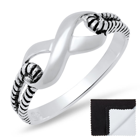 925 Sterling Silver High Polished Infinity Knot Promise Ring + Bonus Cleaning Cloth