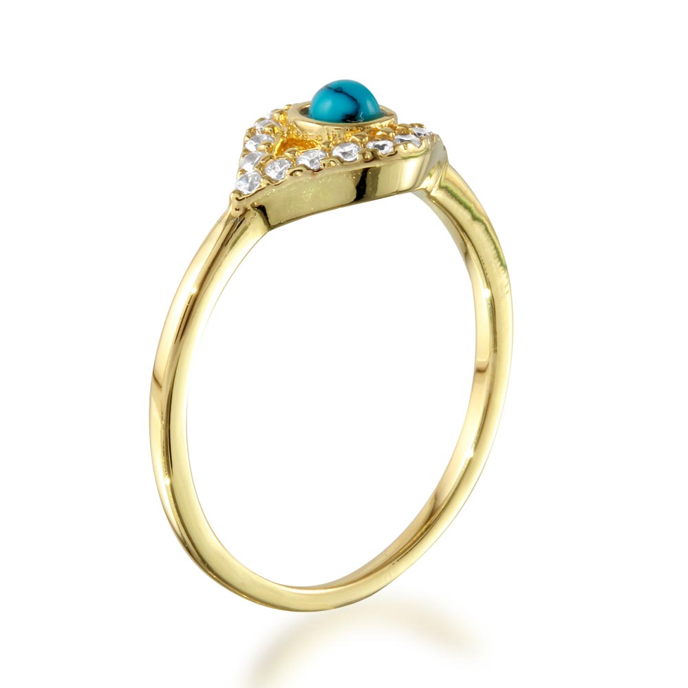 Polished Gold Plated Silver Blue Turquoise Evil Eye Ring