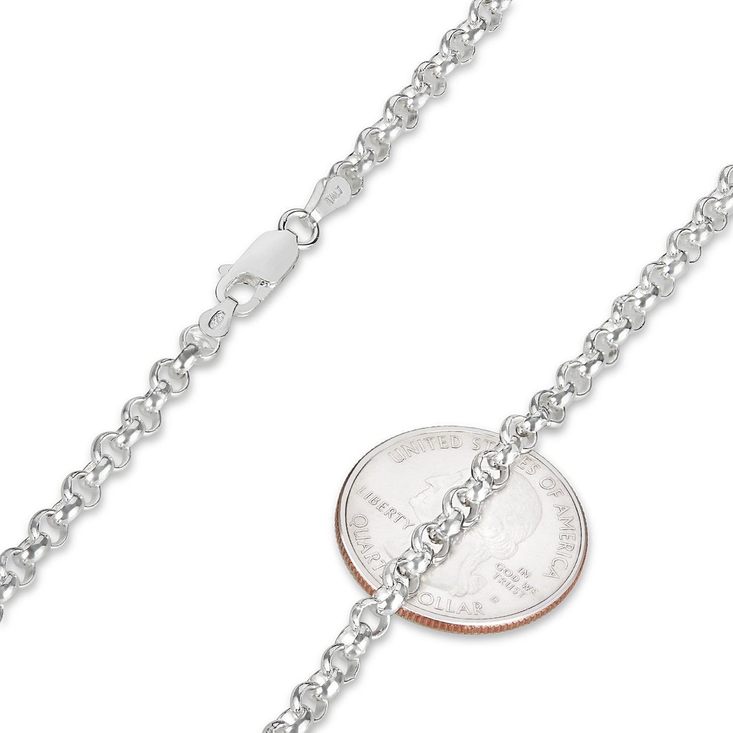 4mm Solid .925 Sterling Silver Round Rolo Chain Necklace + Gift Box