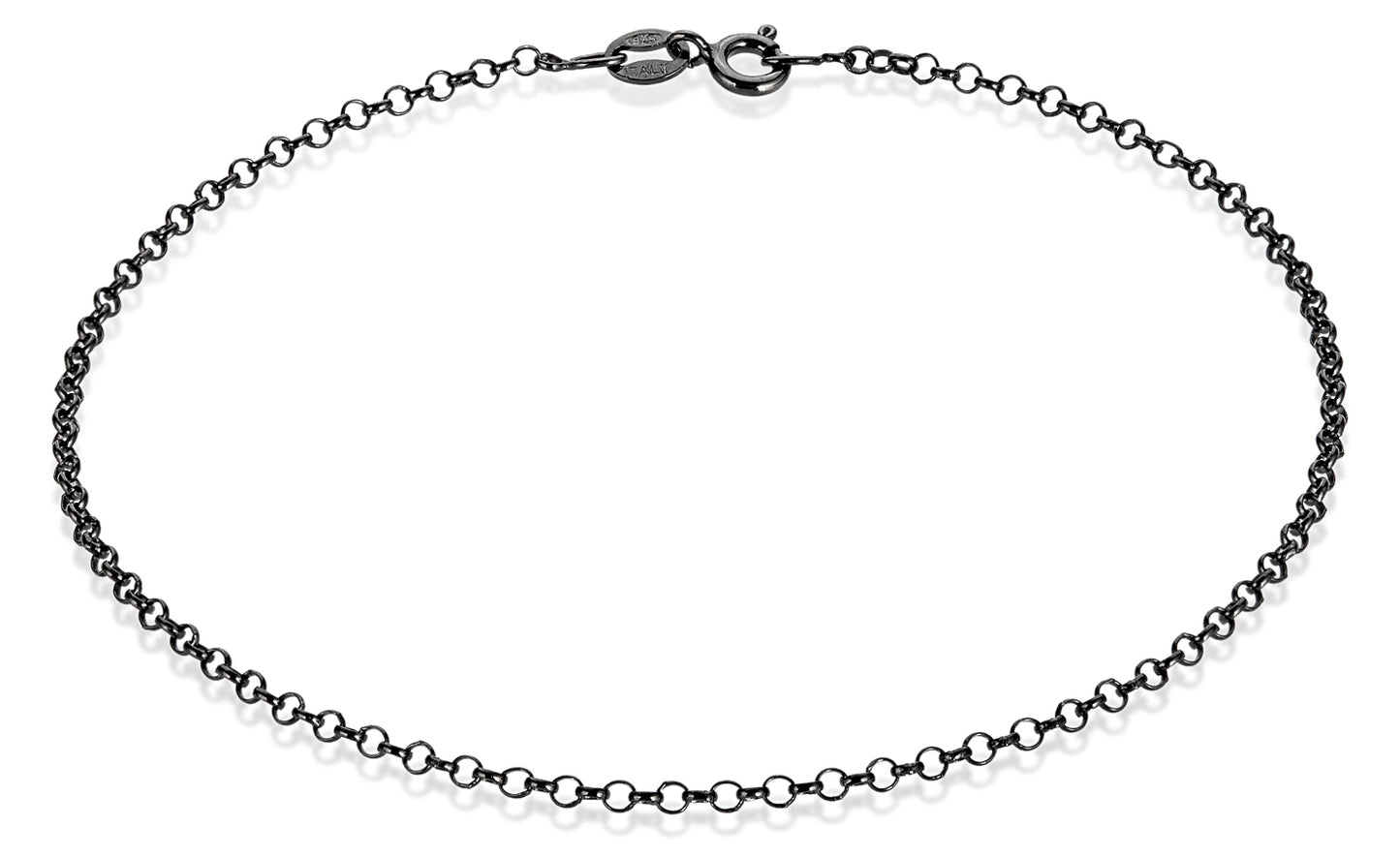 1.7mm Black Plated Silver Round Rolo Chain Bracelet