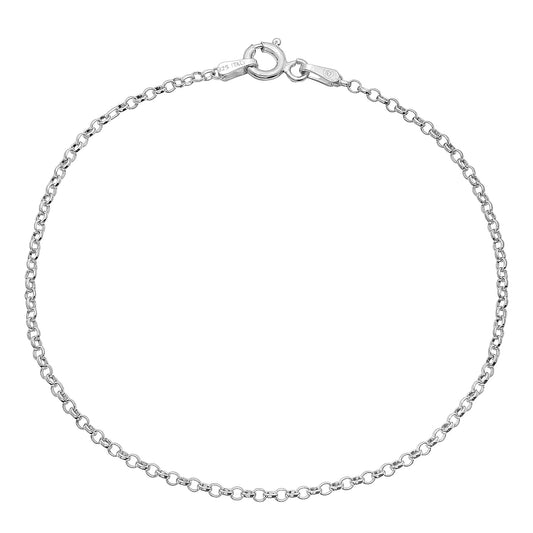 1.7mm Solid .925 Sterling Silver Round Rolo Chain Bracelet