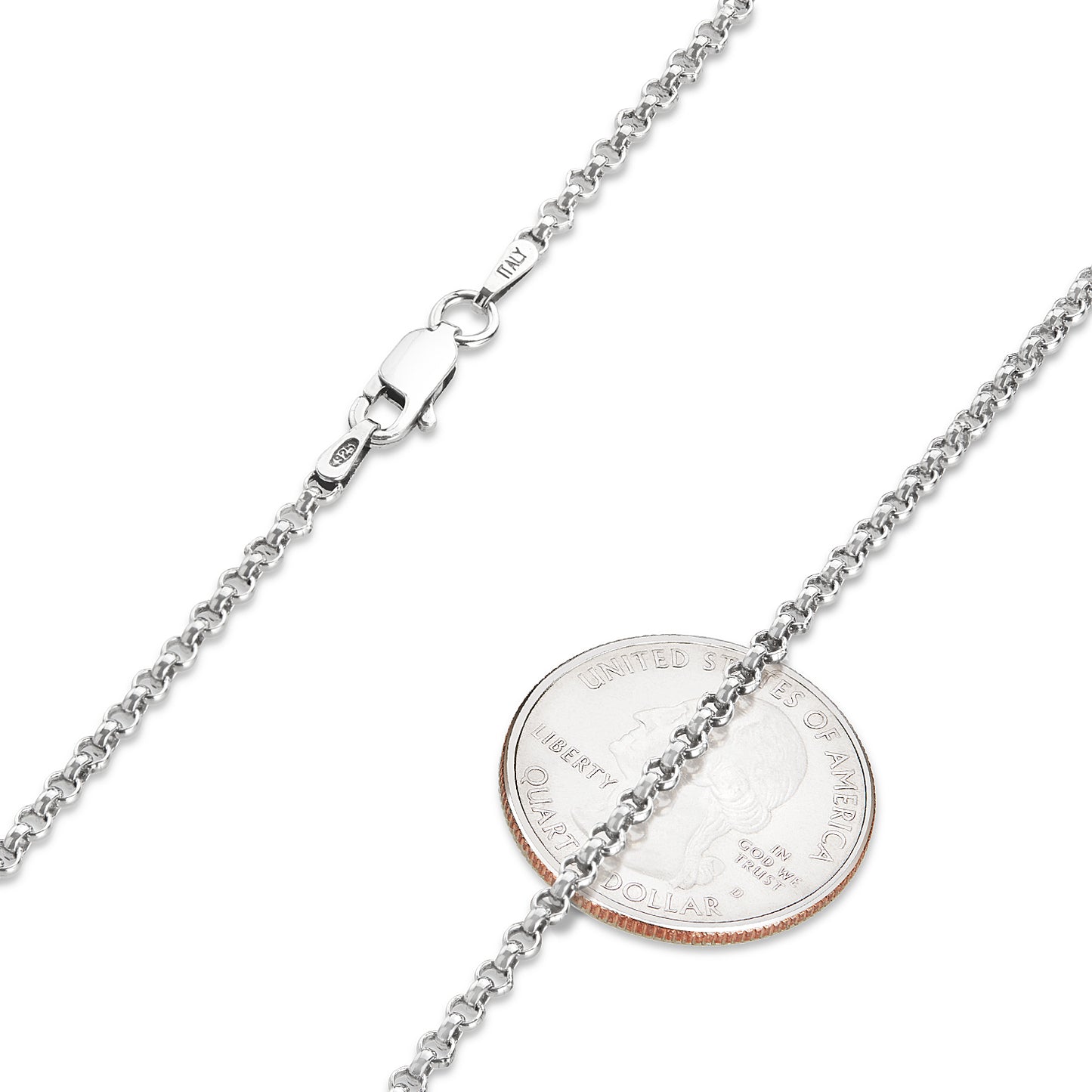 2.2mm Oxidized .925 Sterling Silver Silver Round Rolo Chain Necklace