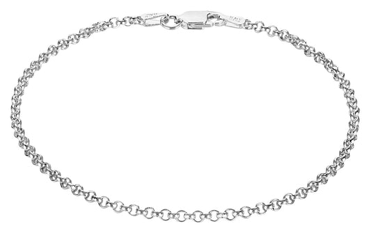 2.2mm Solid .925 Sterling Silver Round Rolo Chain Bracelet