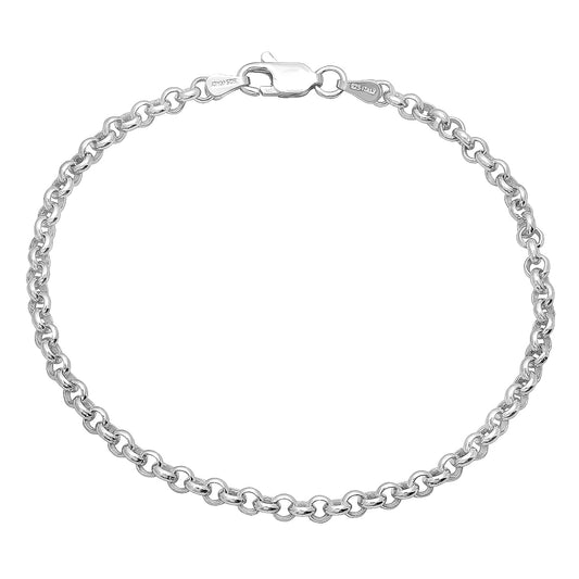 3.2mm Solid .925 Sterling Silver Round Rolo Chain Bracelet