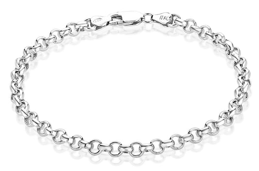 4mm Oxidized .925 Sterling Silver Silver Round Rolo Chain Bracelet