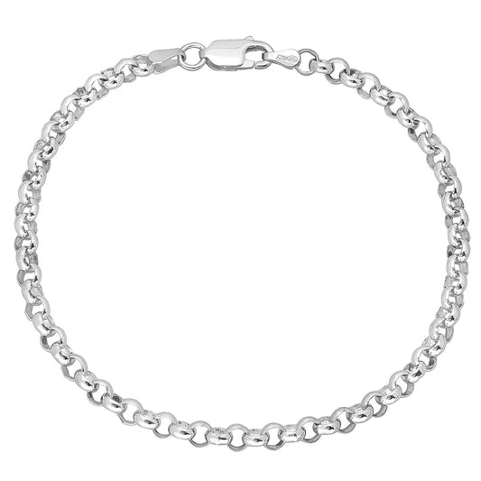 4mm Solid .925 Sterling Silver Round Rolo Chain Bracelet