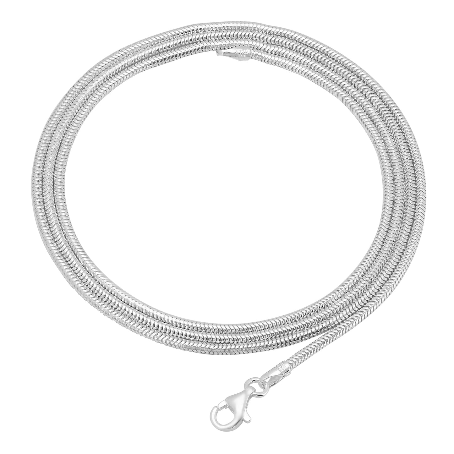 1.6mm Solid .925 Sterling Silver Round Snake Chain Necklace