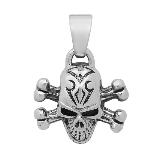 Highly Polished .925 Sterling Silver 29.5mm Skull & Bones Pendant