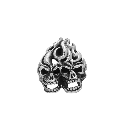 Highly Polished .925 Sterling Silver 20mm Double Flaming Skulls Pendant