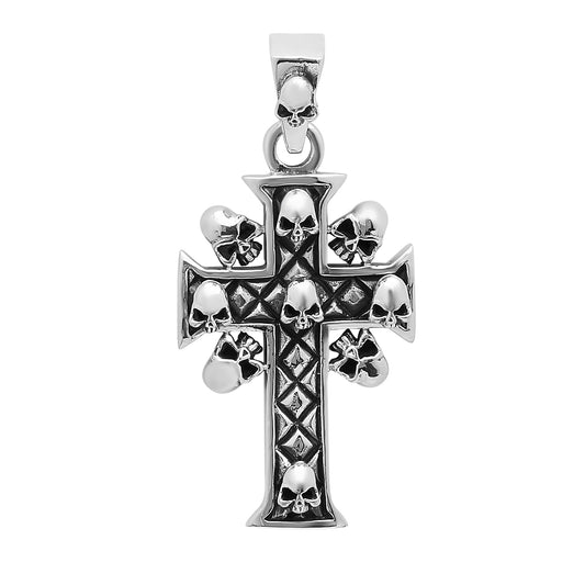 Highly Polished .925 Sterling Silver 27mm Skull & Flared Cross Pendant