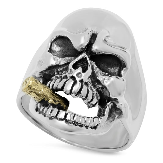 Oxidized 925 Sterling Silver Skull Ring with Bullet as a Cigar