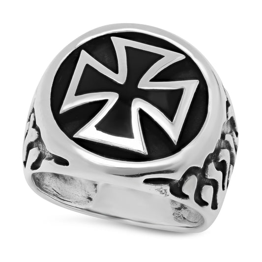 Men's Oxidized Silver Silver Iron Cross Ring + Jewelry Cloth & Pouch