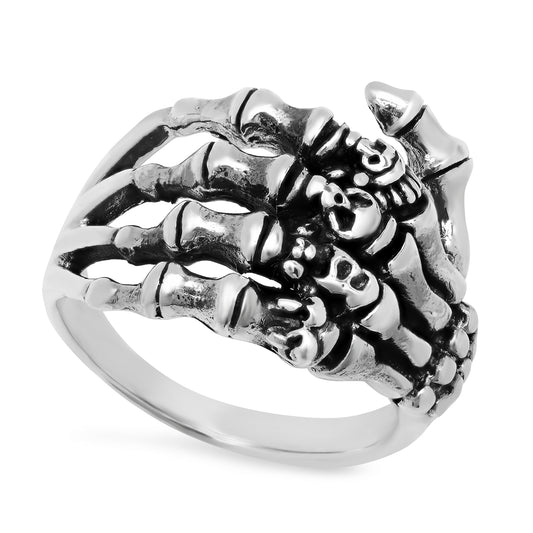 19mm Oxidized 925 Sterling Silver Skeletal Hand Biker Ring