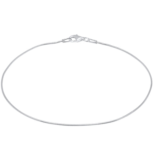 0.9mm Solid .925 Sterling Silver Round Snake Chain Bracelet + Gift Box