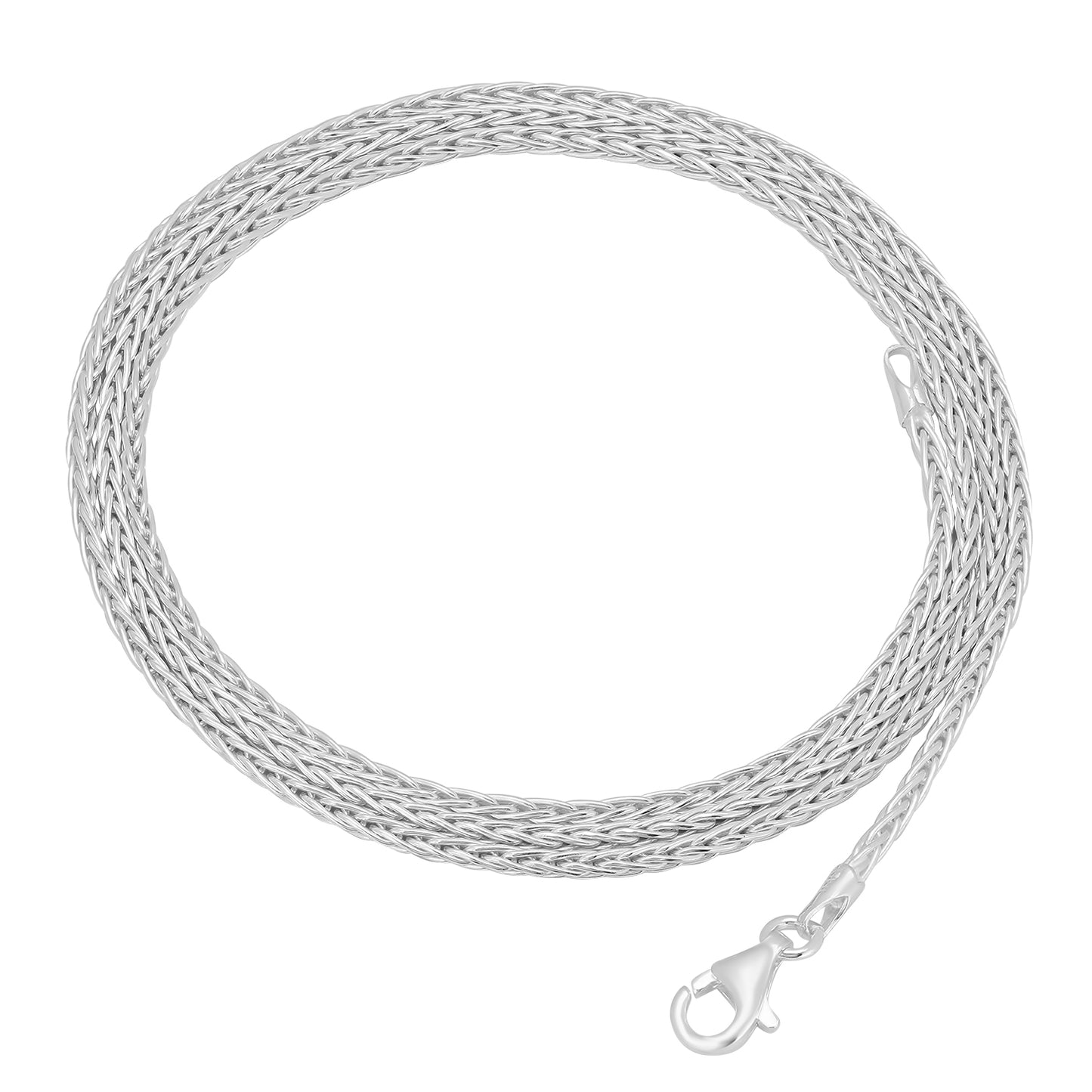 1.5mm Solid .925 Sterling Silver Braided Wheat Chain Necklace