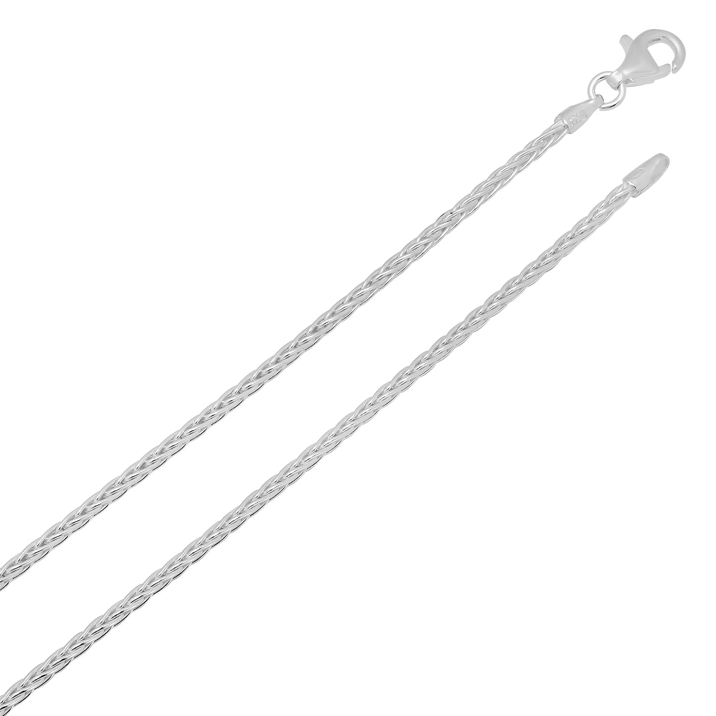 1.5mm Solid .925 Sterling Silver Braided Wheat Chain Necklace