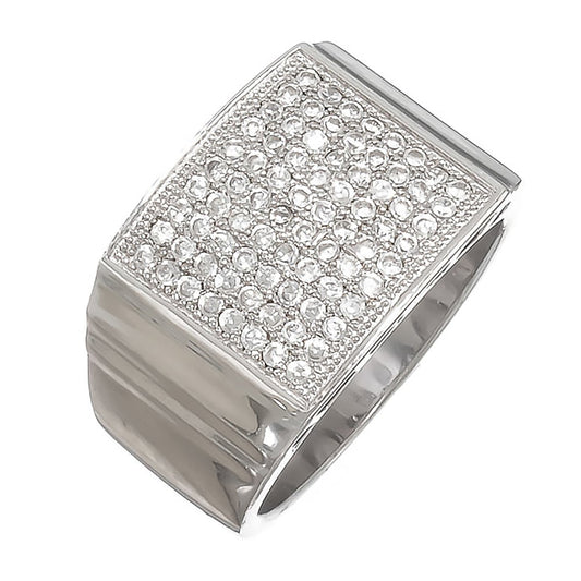 Solid .925 Sterling Silver Rhodium Plated Ring Iced Out with Real Micro Pave CZ Stones