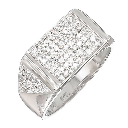 Solid .925 Sterling Silver Rhodium Plated Ring Iced Out with Real Micro Pave CZ Stones