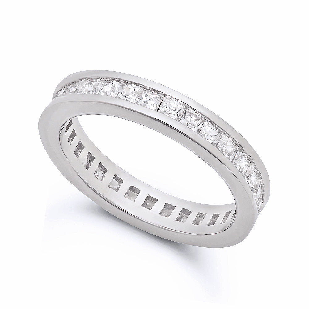 3.5mm Rhodium Plated Silver Channel Set Square Clear CZ Eternity Band + Jewelry Polishing Cloth (SKU: SS-TR5446)