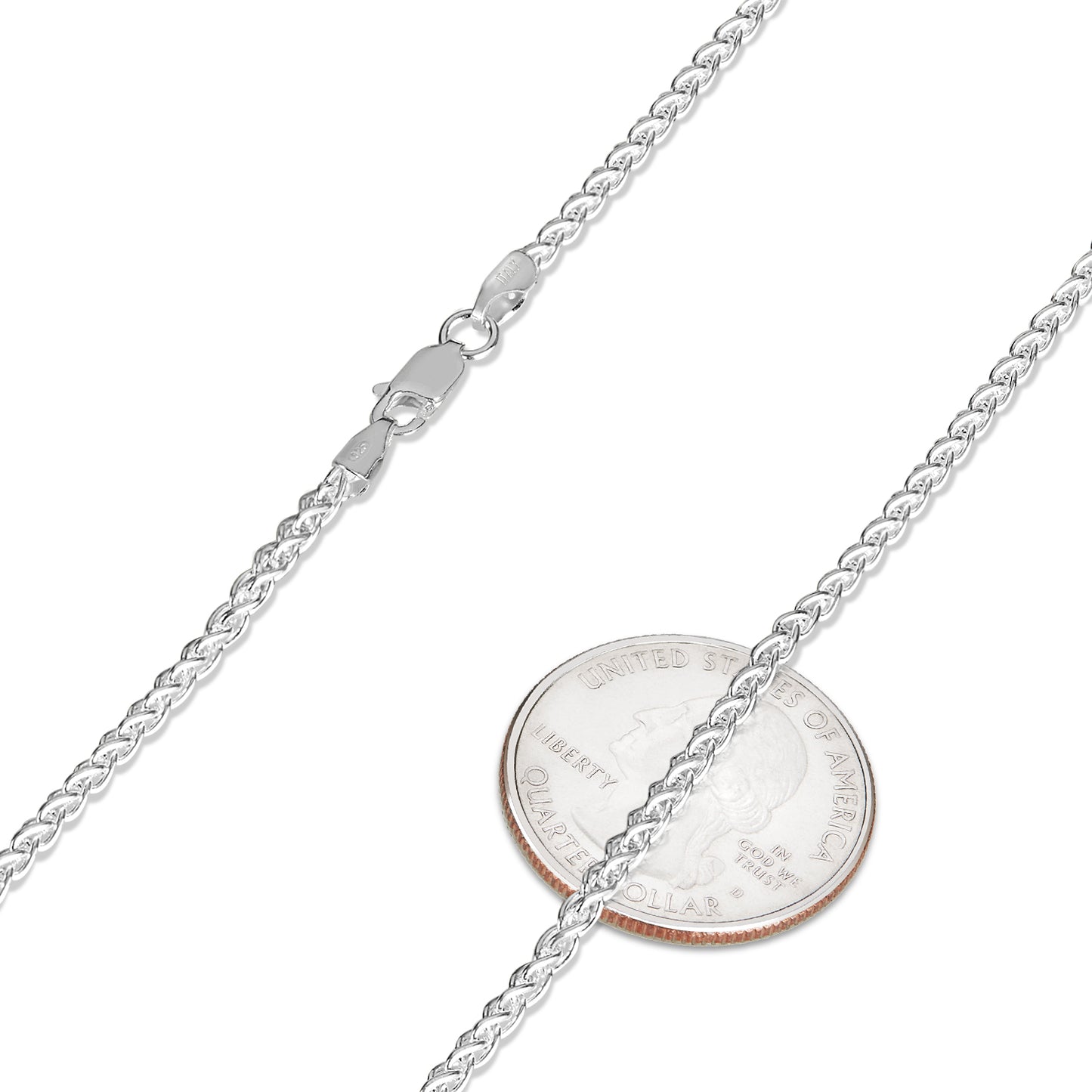 2.5mm Solid .925 Sterling Silver Braided Wheat Chain Necklace + Gift Box