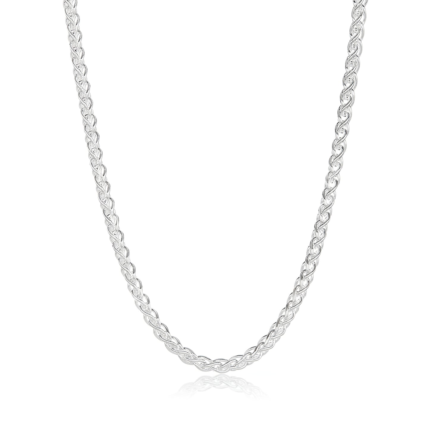 4.2mm Solid .925 Sterling Silver Braided Wheat Chain Necklace