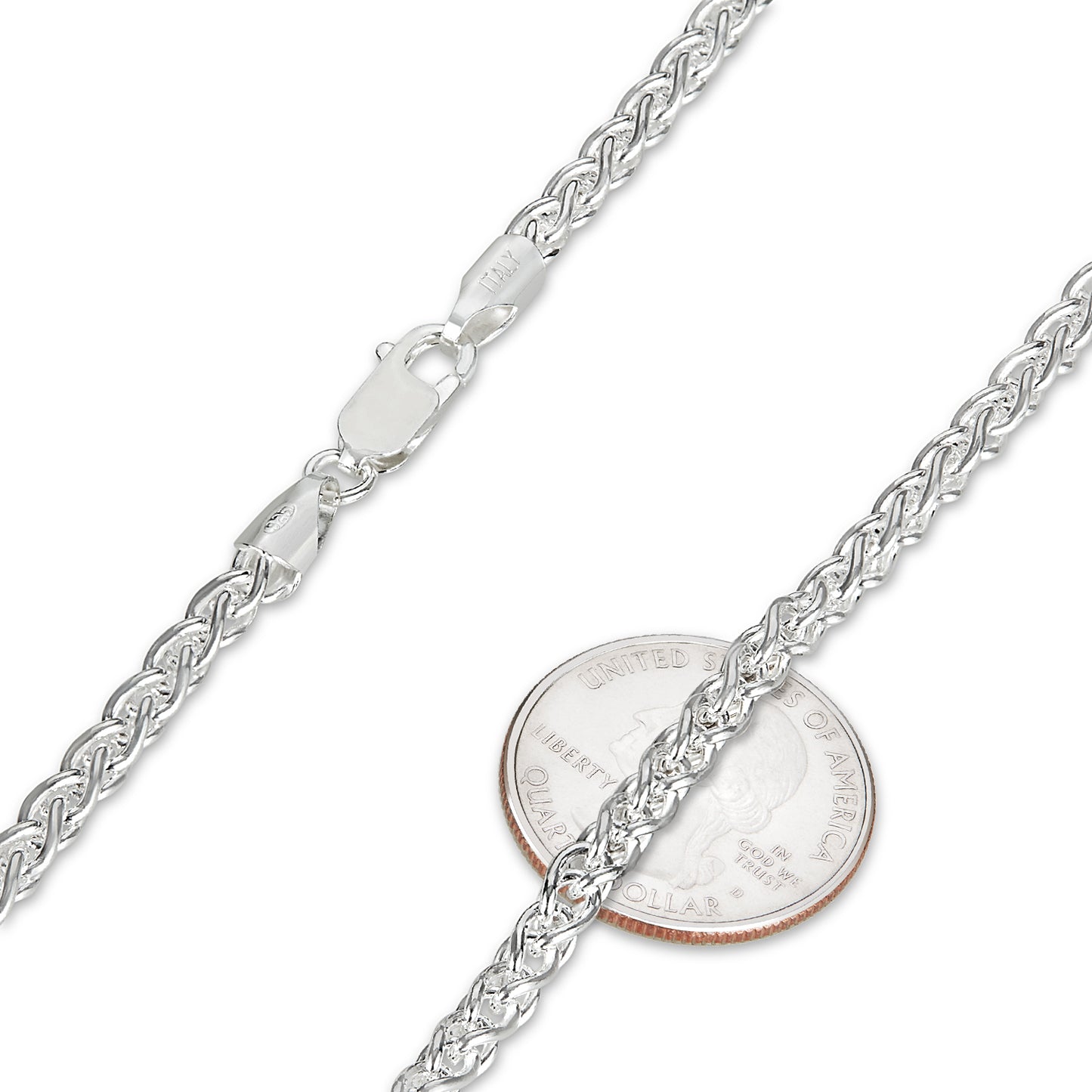 4.2mm Solid .925 Sterling Silver Braided Wheat Chain Necklace