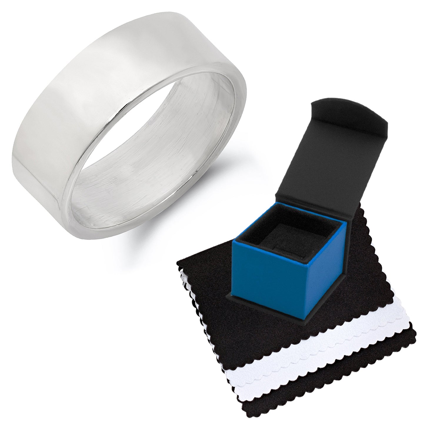 8mm Solid .925 Sterling Silver Wedding Band Ring + Gift Box