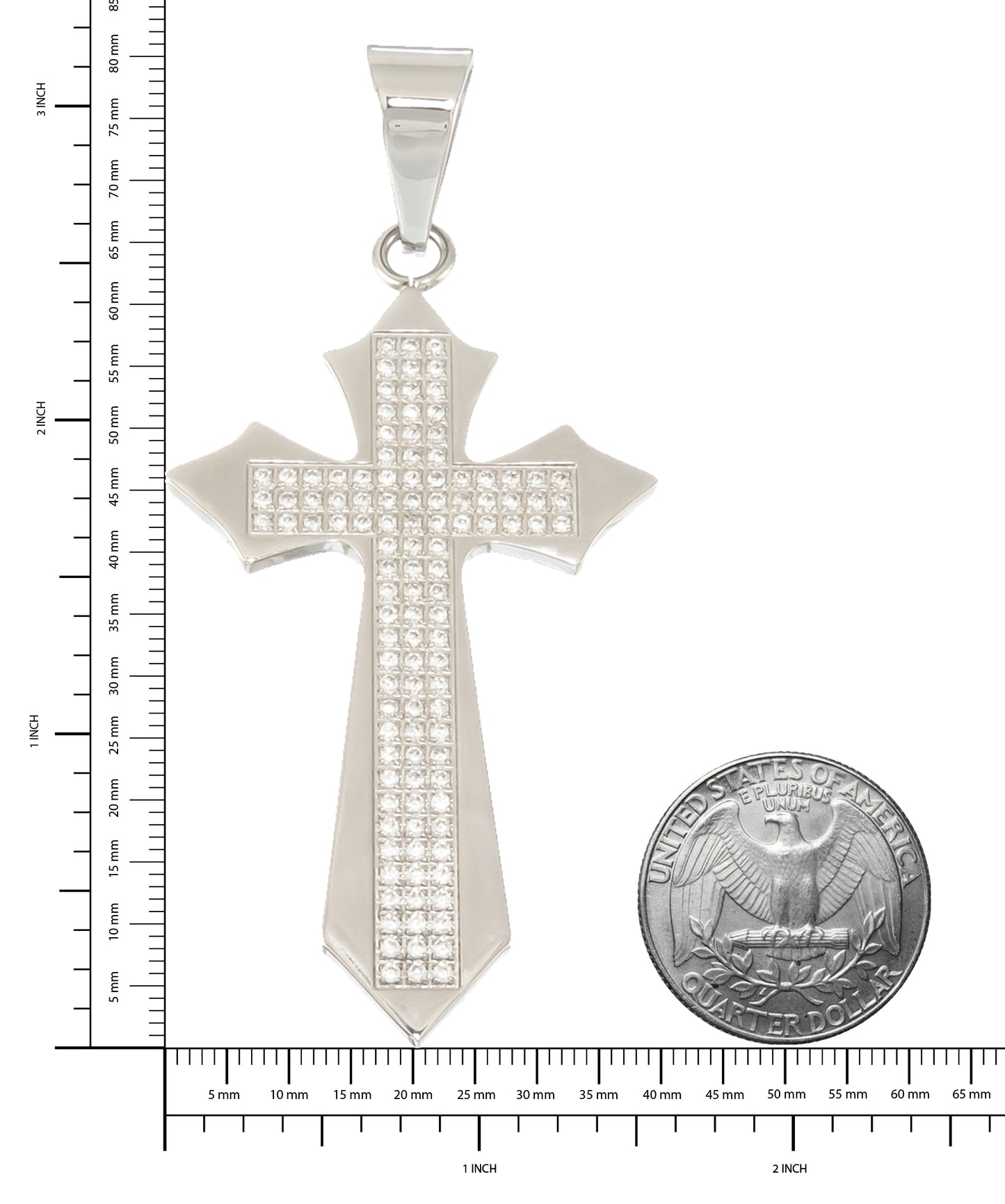 Solid Stainless Steel Cross Pendant Charm with Micro Pave Prong-Set CZ Stones