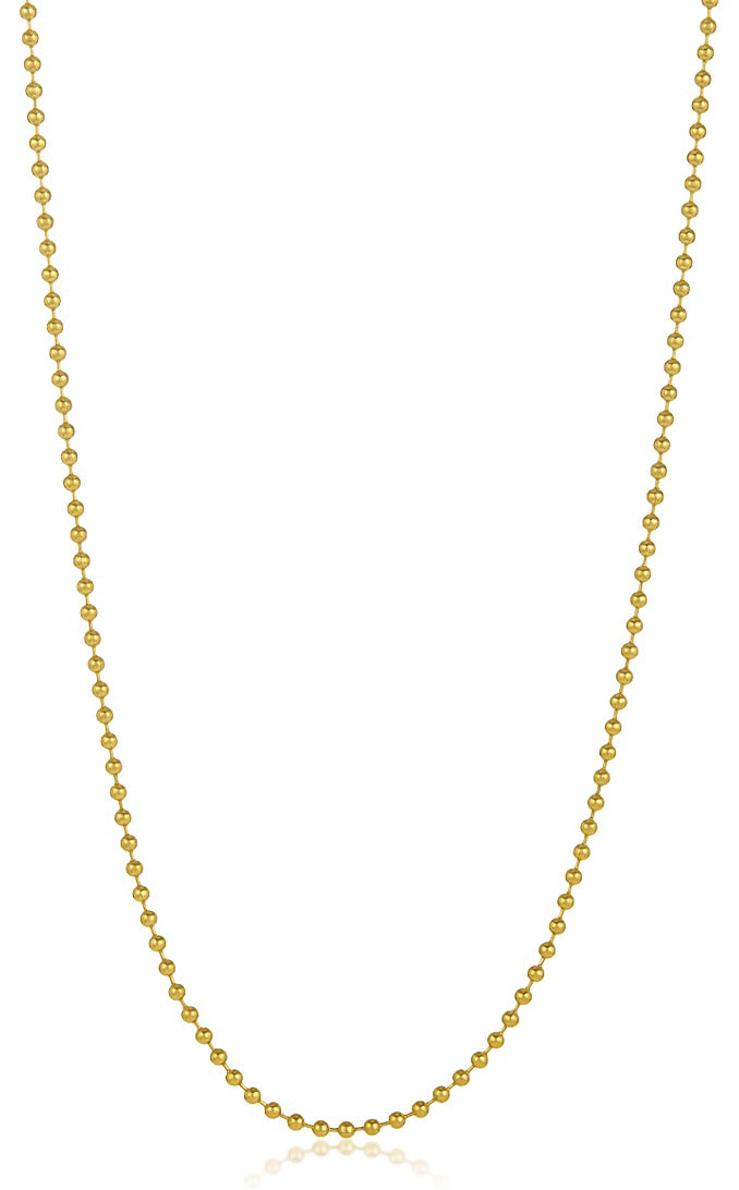 2.5mm 24k Yellow Gold Plated Stainless Steel Ball Military Bead Chain Necklace