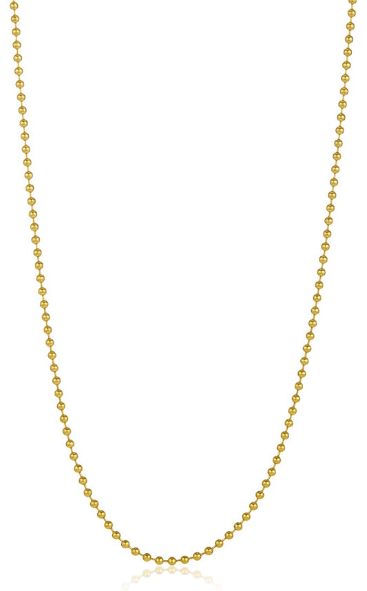 2.5mm 24k Yellow Gold Plated Stainless Steel Ball Military Bead Chain Necklace