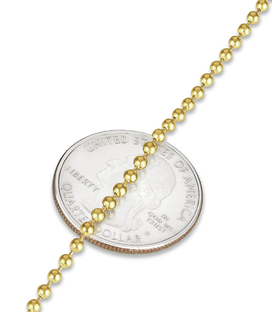 2.5mm 24k Yellow Gold Plated Stainless Steel Ball Military Bead Chain Necklace