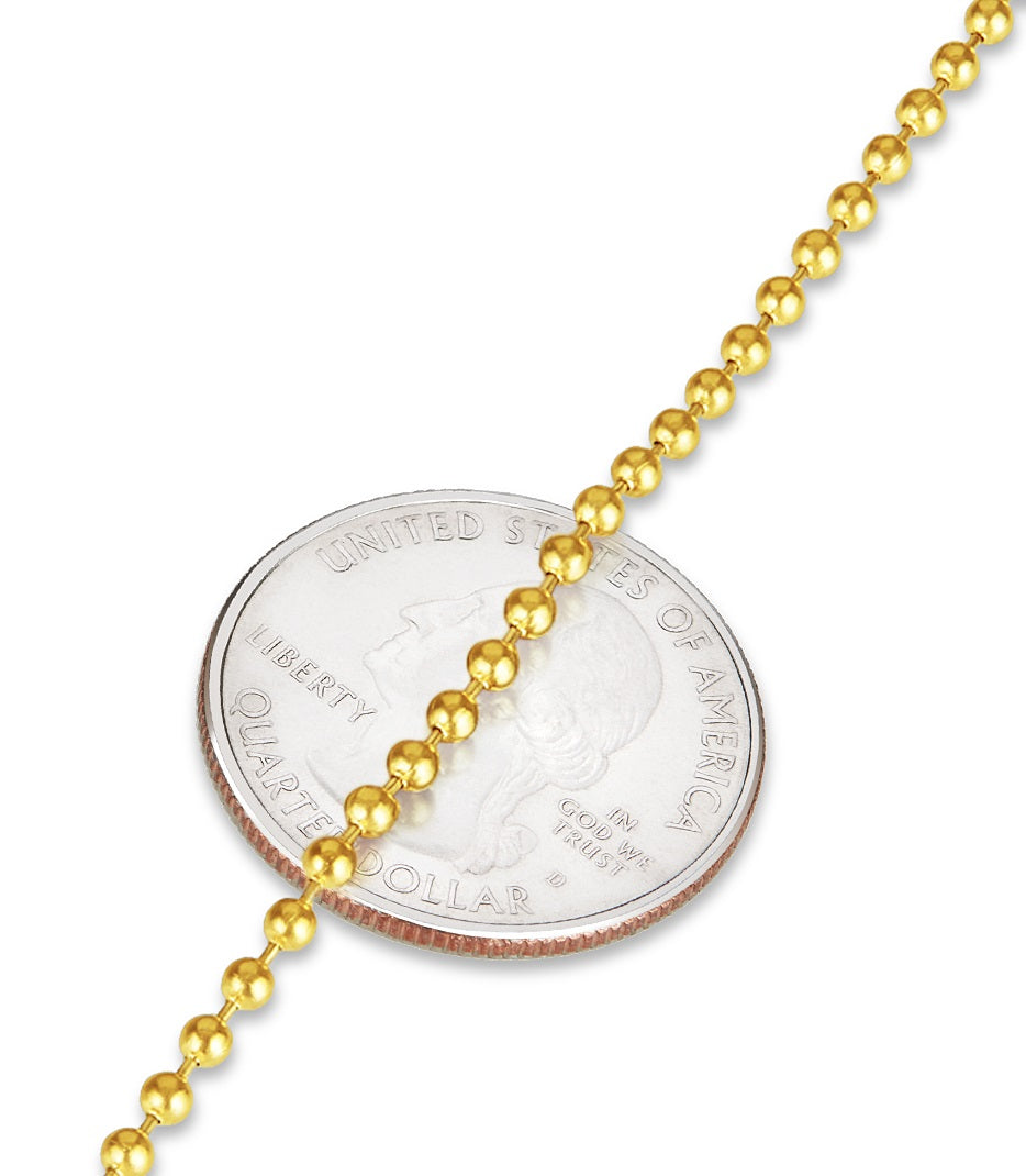 2.5mm 24k Yellow Gold Plated Stainless Steel Ball Military Bead Chain Necklace