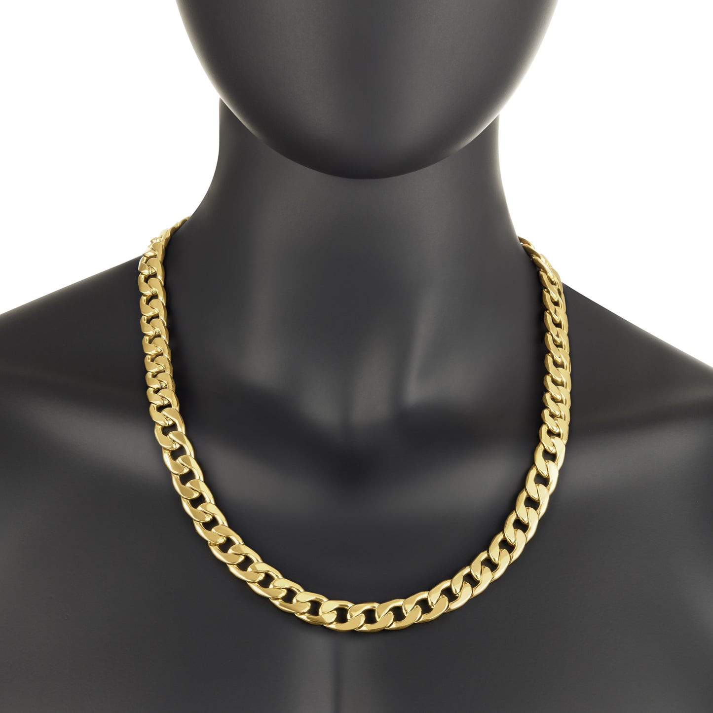 Men's 11.9mm 24k Yellow Gold Plated Stainless Steel Flat Cuban Link Curb Chain Necklace