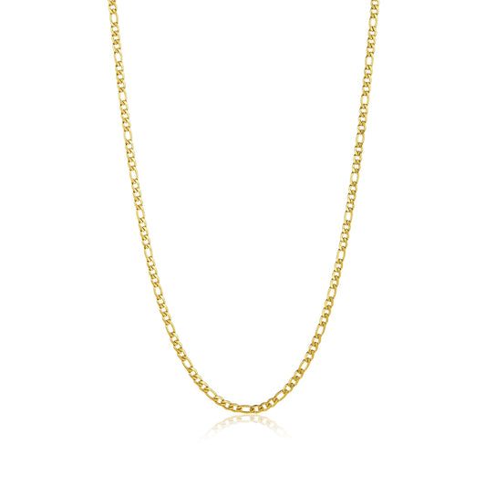 3.7mm 24k Yellow Gold Plated Stainless Steel Flat Figaro Chain Necklace