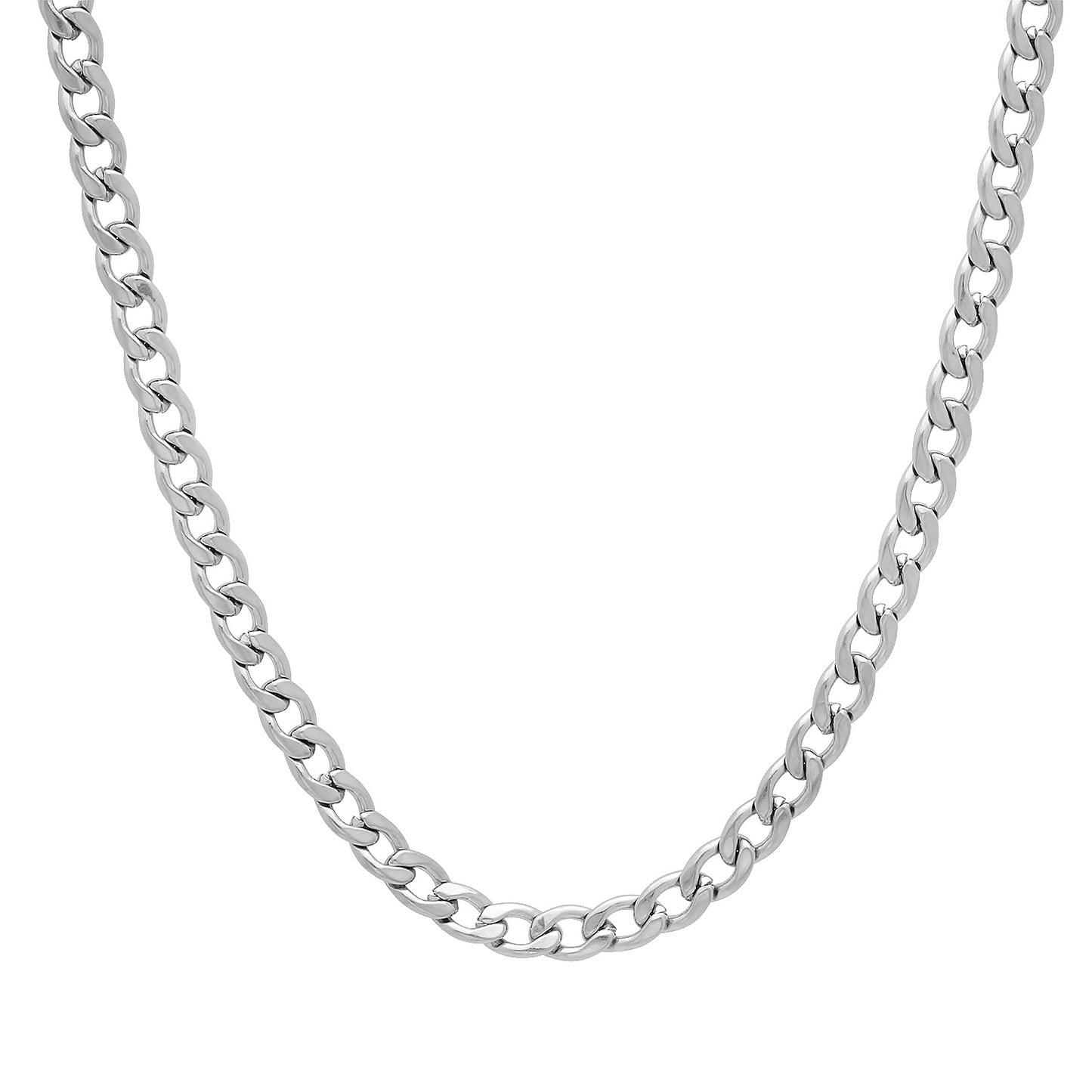 4mm High-Polished Stainless Steel Flat Cuban Link Curb Chain Necklace + Gift Box