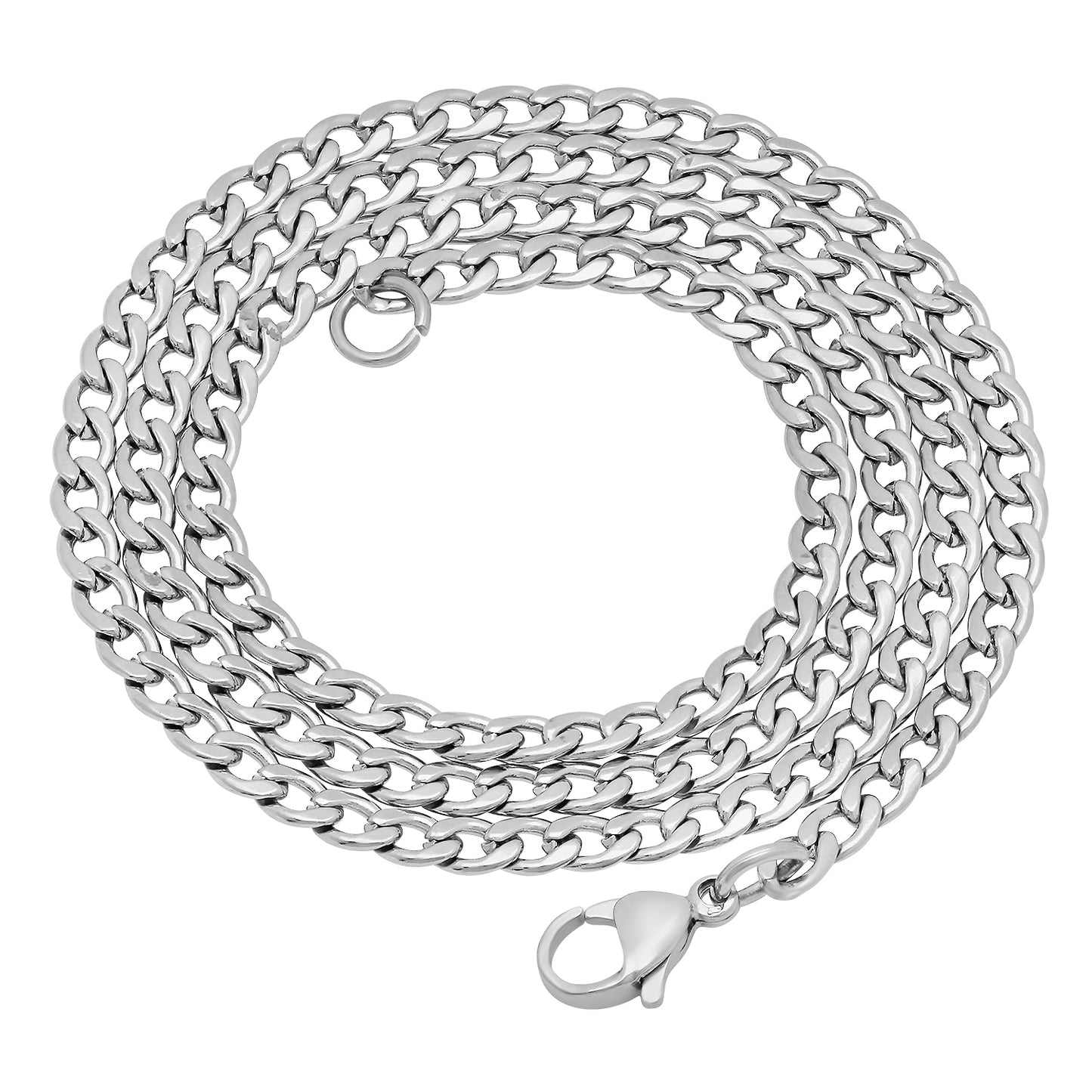 4mm High-Polished Stainless Steel Flat Cuban Link Curb Chain Necklace + Gift Box